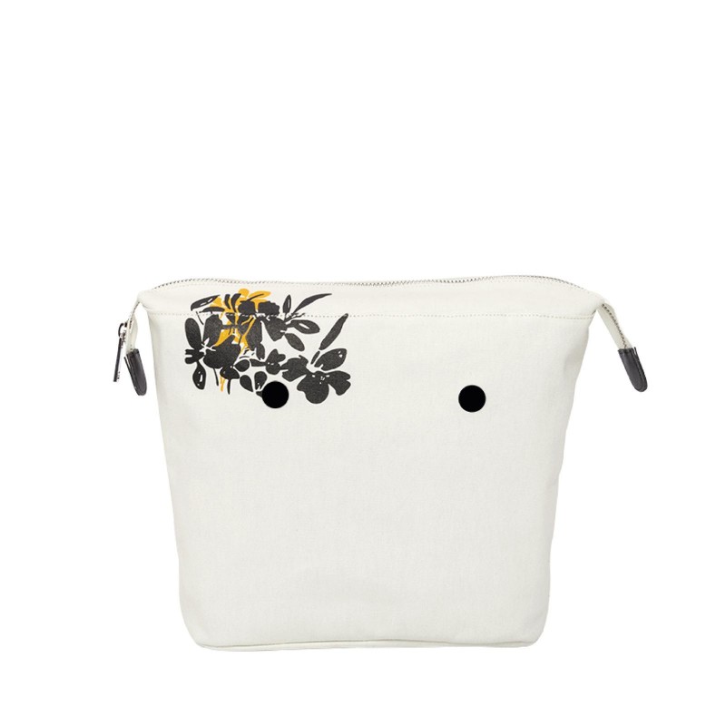 O Bag Mini Insert Zip Up Over Hand Printed Flower Fabric – Latte