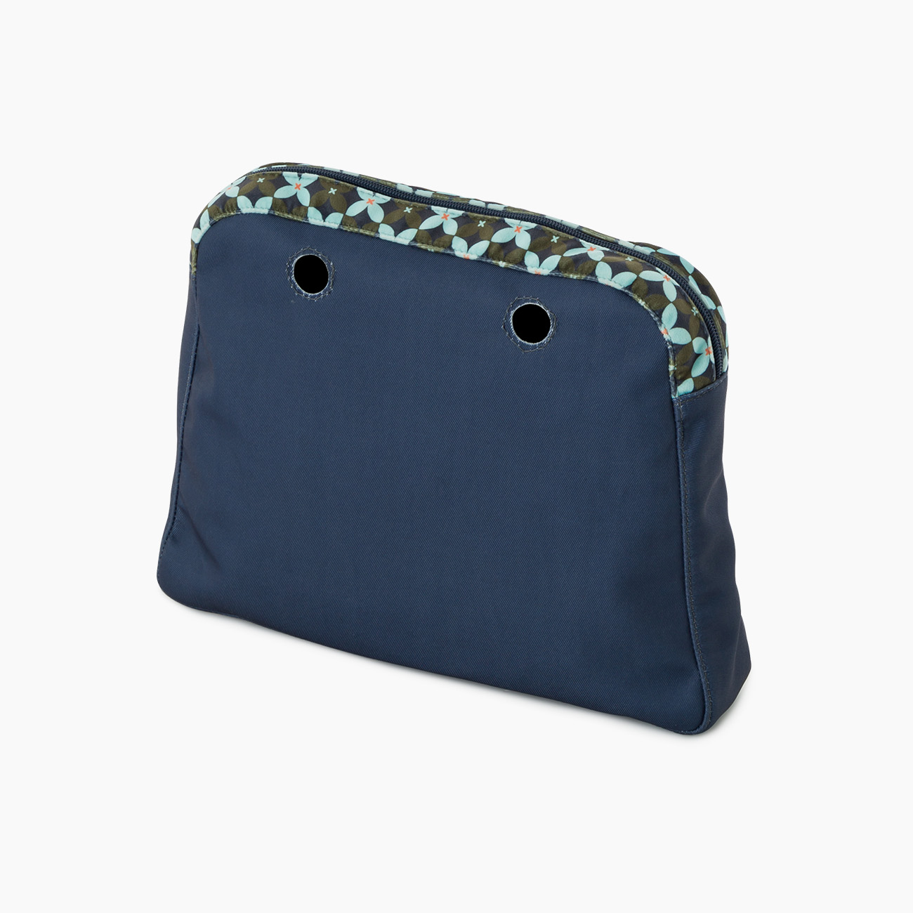 O Bag Reverse Insert Zip Up Switch Flower Geometric Print Fabric – Military