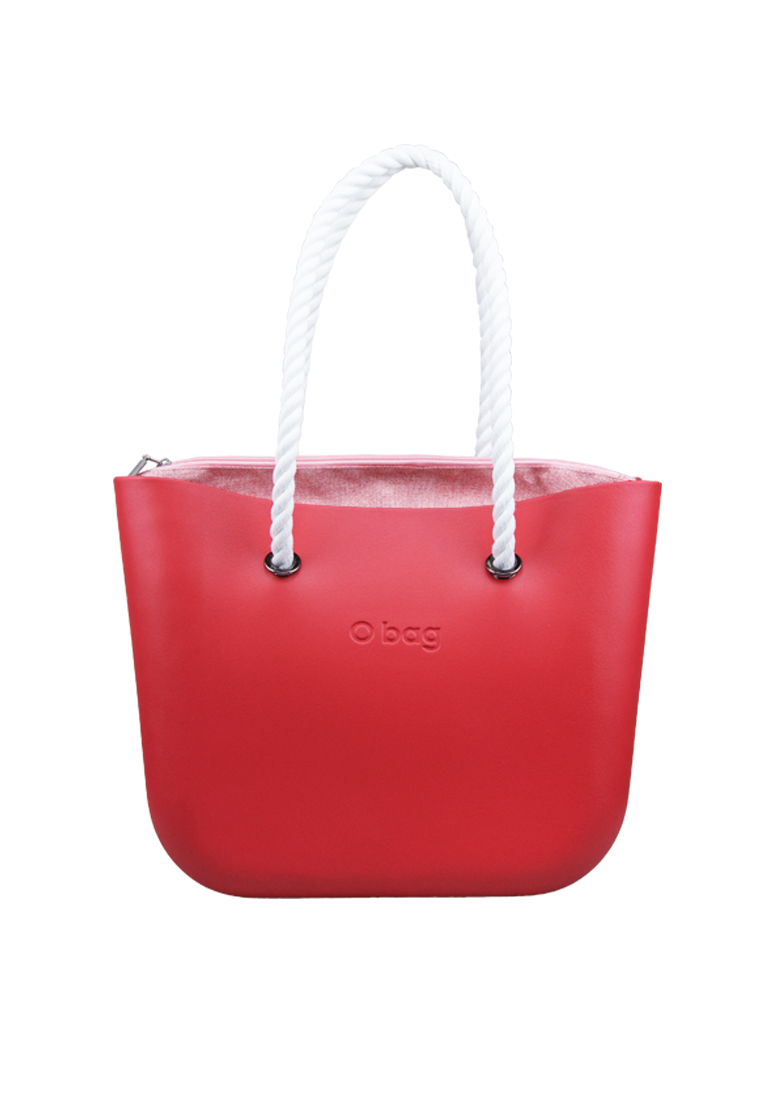 O Bag Strawberry with Red Oxford Insert & White Long Handles