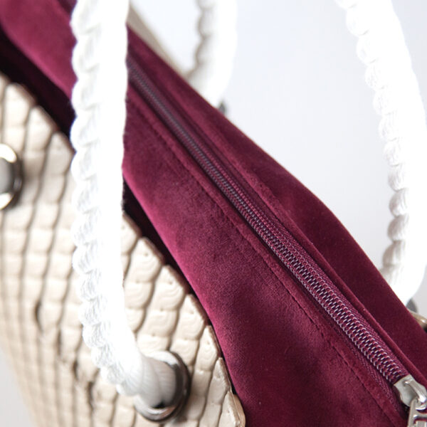 Complete Bag | O Bag Knit Mini Sand with Burgundy Microfibre Insert & White Long Handles
