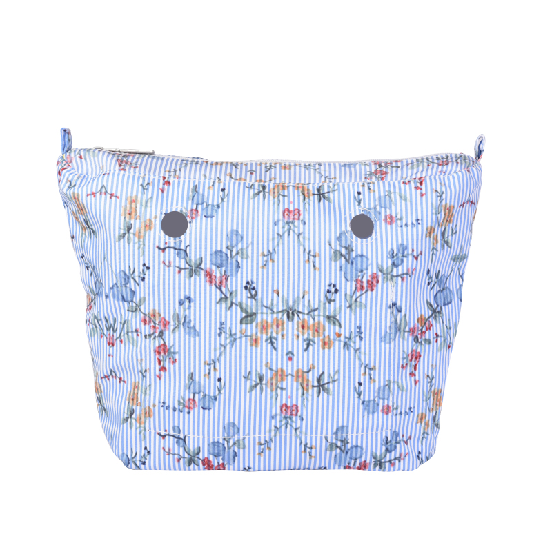 O Bag Mini Insert Zip Up Flowers on Striped Fabric – Azure