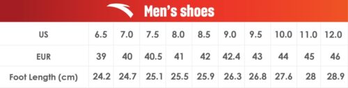 mens shoes size chart