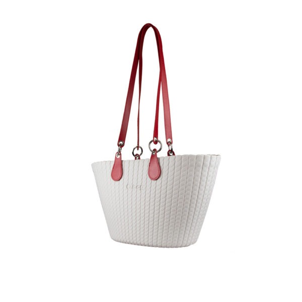 Complete Bag | O Bag Knit Latte with Blue Microfibre Insert & Red Long Handles