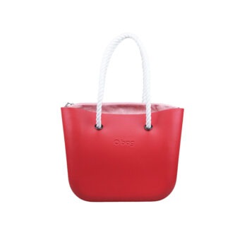 O Bag Strawberry with Red Oxford Insert & White Long Handles