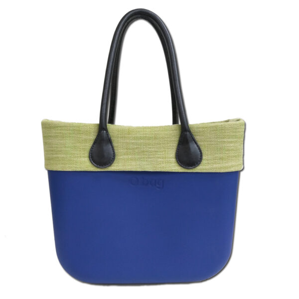 O Bag Bluette with Apple Green Linen Trim Graphite Tassel Long Handles BAGCR001PCS032106001